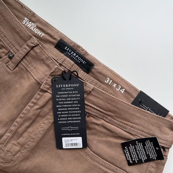 NWT Liverpool The Relaxed Straight Brown Pant Jean Mens 31x34 Casual Fall Preppy - Picture 7 of 11